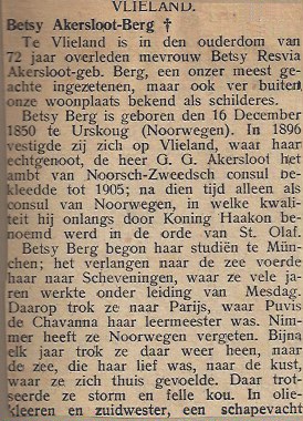 1922-overlijden Betsy Akersloot; artikel is helaas niet compleet
